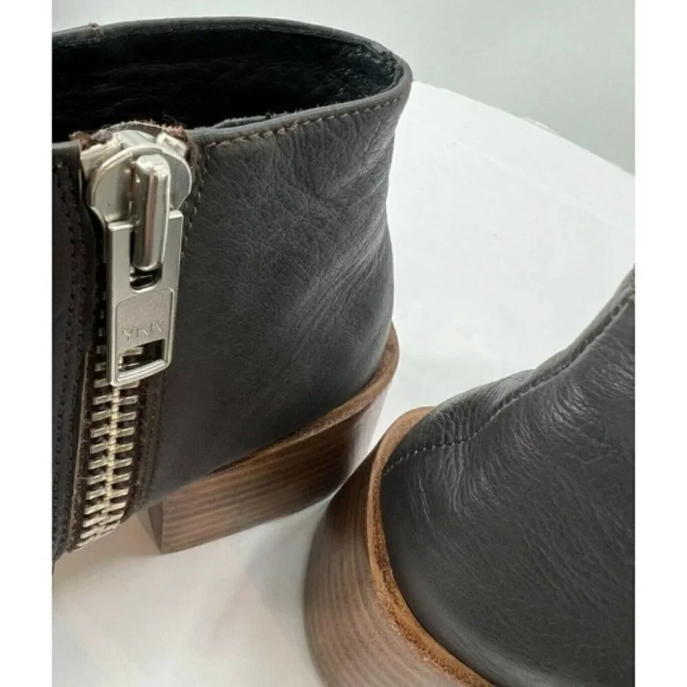 Sol Sana Black Leather Zip Ankle Bootie Boots Stacked Heel Square Toe Women's 6